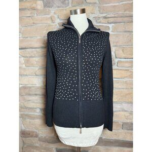 Boston Proper Black Rhinestone Zip Up Sweater Jacket Sz S Embellished